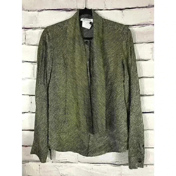 MaxMara Womens Size 8 Black & White Striped Long Sleeve Blouse 100% Silk Scarf - Picture 1 of 7